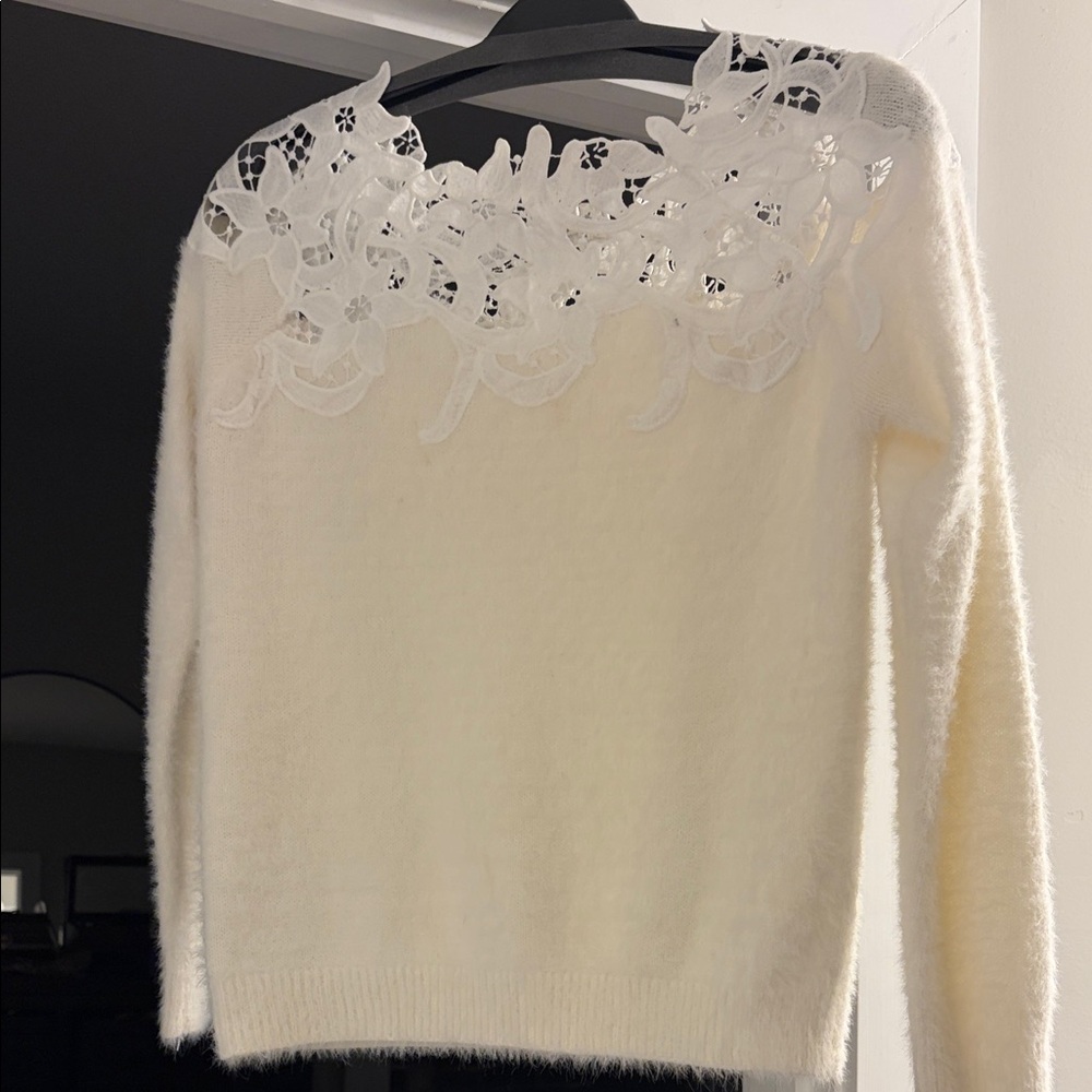 Winter White Embroidery Trimmed Sweater